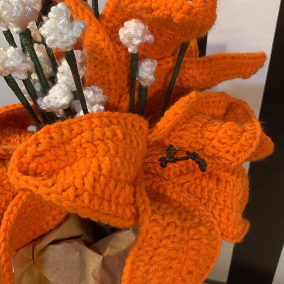 Handmade Crochet Forever Bouquet of Tiger Lilies Great Gift Unique Home Decor - Picture 12 of 17